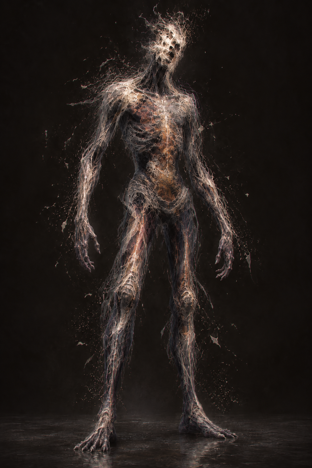 Dark character concept with glowing fibers
