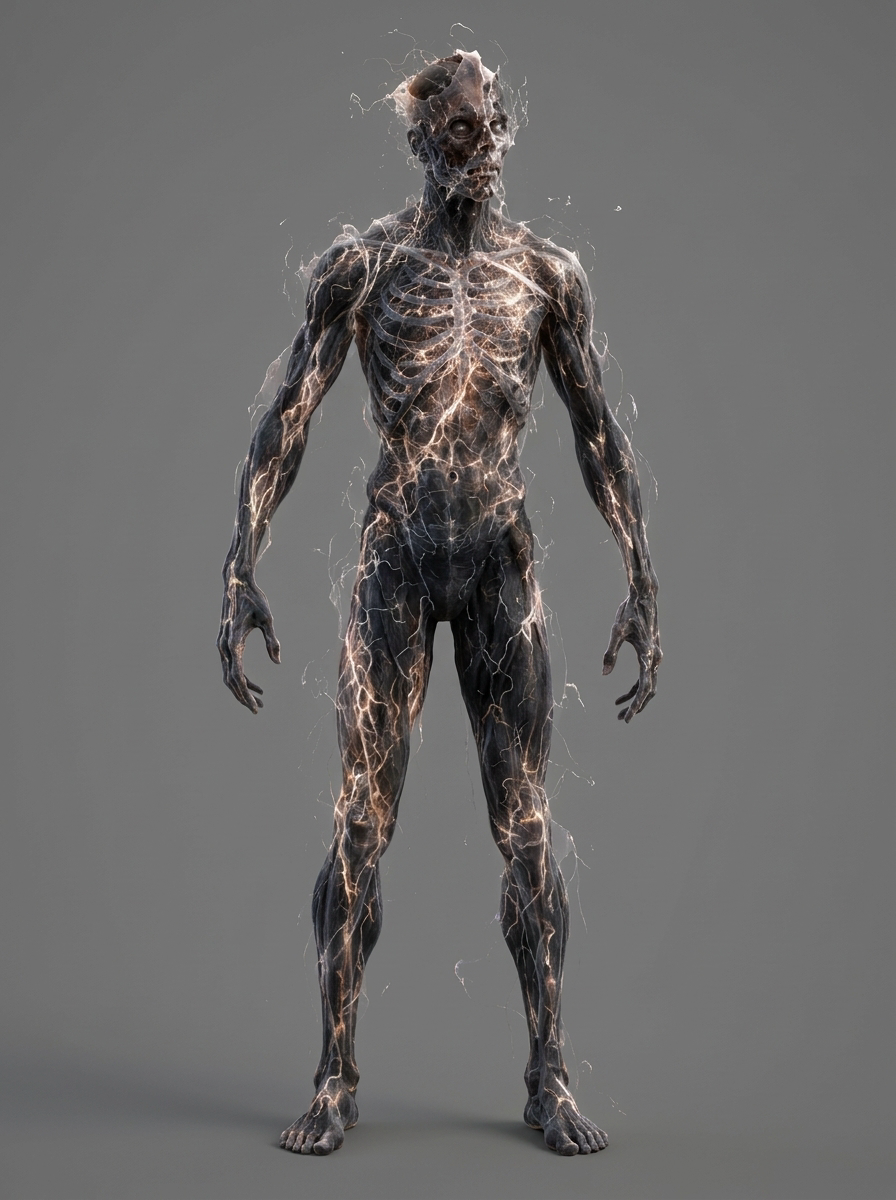 Character concept woven with glowing fibers